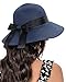 S.ROMZA Sun Straw Hat for Women with Wind Lanyard Wide Brim Foldable Beach Summer Hats Womens UV 50+ Protection Bowknot Cap (Navy Blue)