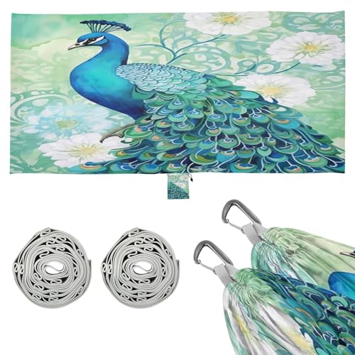 SDMKA Watercolor Peacock Camping Hammock, 330 lbs with 2 Tree Straps, Carry Bag, Single Portable Hammock for Outdoor/Indoor, Hiking, Beach, Backpacking, Travel
