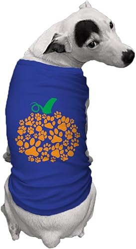 Miniatura 2 de Calabaza Paw Prints - Camiseta de perro otoño de Halloween (azul real, extragrande)
