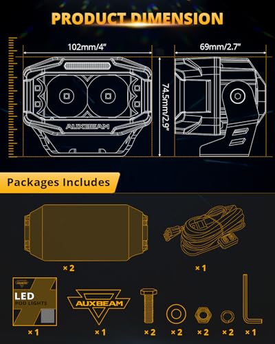 Image of Auxbeam V-MAX Series LED Light Pod, 270 Side Shooter LED Offroad Lights with Amber DRL, 4 Inch Auxiliary Ditch Light for Truck ATV Jeep Ford