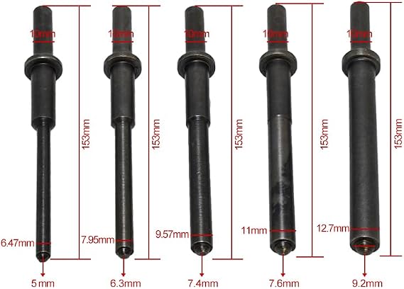 Pneumatic Roll Pin Punch Set .401 Air Hammer Pilot Punch 1/4 to 1/2 153mm for Removing Roll Pins Hollow Tension Pins