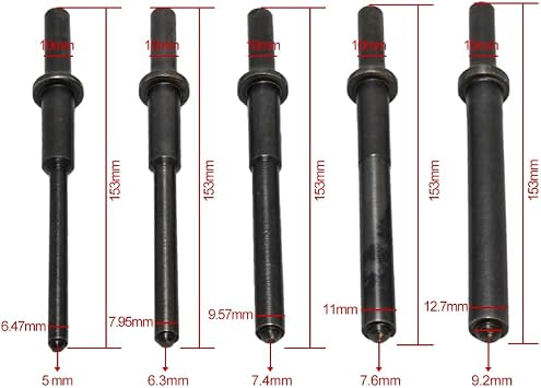 Pneumatic Roll Pin Punch Set .401 Air Hammer Pilot Punch 1/4 to 1/2 153mm for Removing Roll Pins Hollow Tension Pins