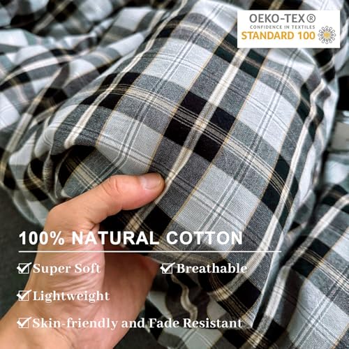Image of EAVD Vintage Light Blue Grey Buffalo Plaid Duvet Cover Full Soft Washed Cotton Gingham Bedding Set with Grid Checkered Pattern Farmhouse Geometric Duvet Cover with 2 Pillowcases for Boys Men Women
