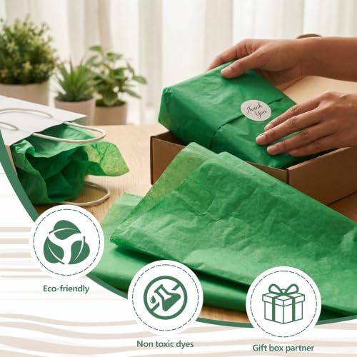 Image of Bobobag 100 Sheets Green Tissue Paper 20 inchX14 inch Tissue Paper for Gift Bags, Gift Wrapping Tissue, Christmas Tissue Paper Anniversary Holiday Decoration Arts Craft
