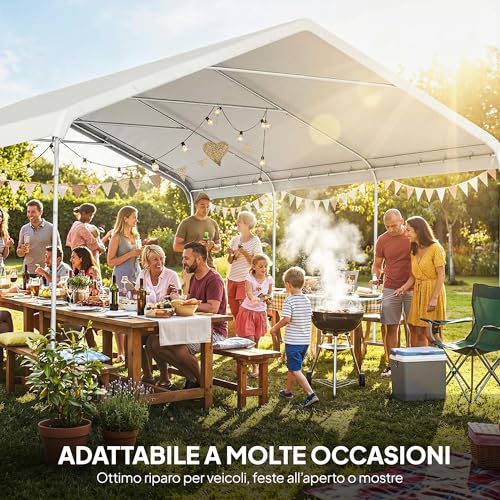 Outsunny Garage Auto Per Esterno 5X6 M Con Apertura Extra Ampia, Tettoia Per Auto Con Tiranti E Telaio Acciaio Zincato, Resistente Ai Raggi Uv, Tenda Garage Per Suv Camion Barca Moto Biciclette, Crema - 8