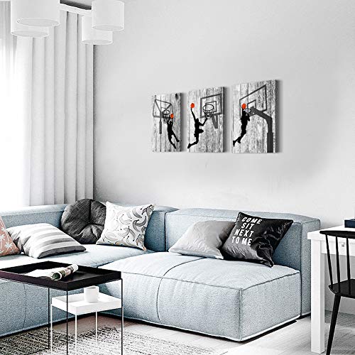 Image of Black and white Canvas Wall Art Decor for living room bathroom and bedroom kitchen artwork Canvas Prints play basketball sport painting 12 inch x 16 inch3spell Wood grain Modern framed office Home decorations