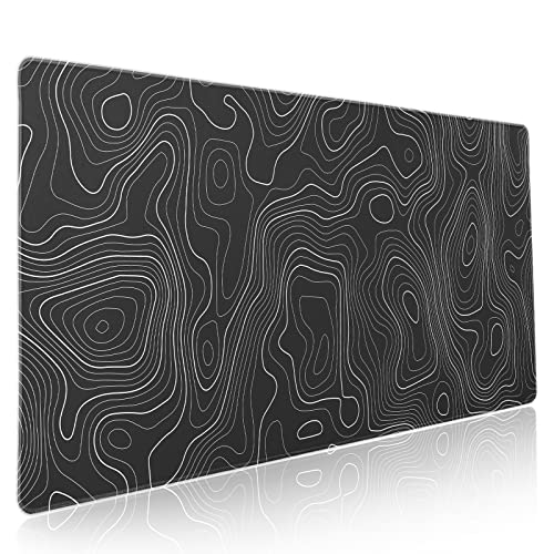 aportt Topographic Map Large Mouse Pad XXL Black Lines Contour Geographic Extended Large Desk Mat Big Desk Pad 90X40 CM Non-Slip Rubber Base Stitched Edge Long Mousepad,35.4 x 15.7 Inch