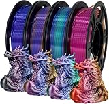Frucindra Silk PLA+ 3D Printer Filament Bundle, Shiny Tricolor PLA+ Filament 1.75mm Pack, Shiny Multi Color Change, Smooth Multicolor PLA+ Filament for Most 3D Printers - 4 Spools 250g Each