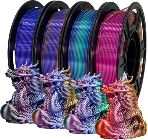 Frucindra Silk PLA+ 3D Printer Filament Bundle, Shiny Tricolor PLA+ Filament 1.75mm Pack, Shiny Multi Color Change, Smooth Multicolor PLA+ Filament for Most 3D Printers – 4 Spools 250g Each