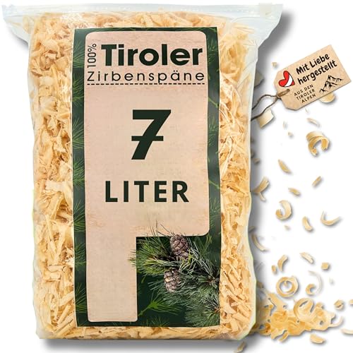 sagl.tirol Zirbenspäne Nachfüllpack für Zirbenkissen, Doppelt gesiebt, unbehandelte Zirbenholzspäne, Zirbenspäne für Kissen (7 Liter)
