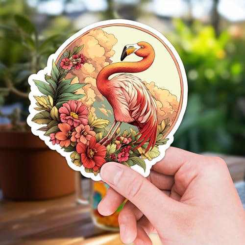 Image of Flamingo Sticker 8 Pcs (Large Size) Vinyl Stickers Laptop Waterproof Decal for Car Bumper Water Bottle Notebook Luggage Window Funny Party Birthday Decorations - Size 4 Inches