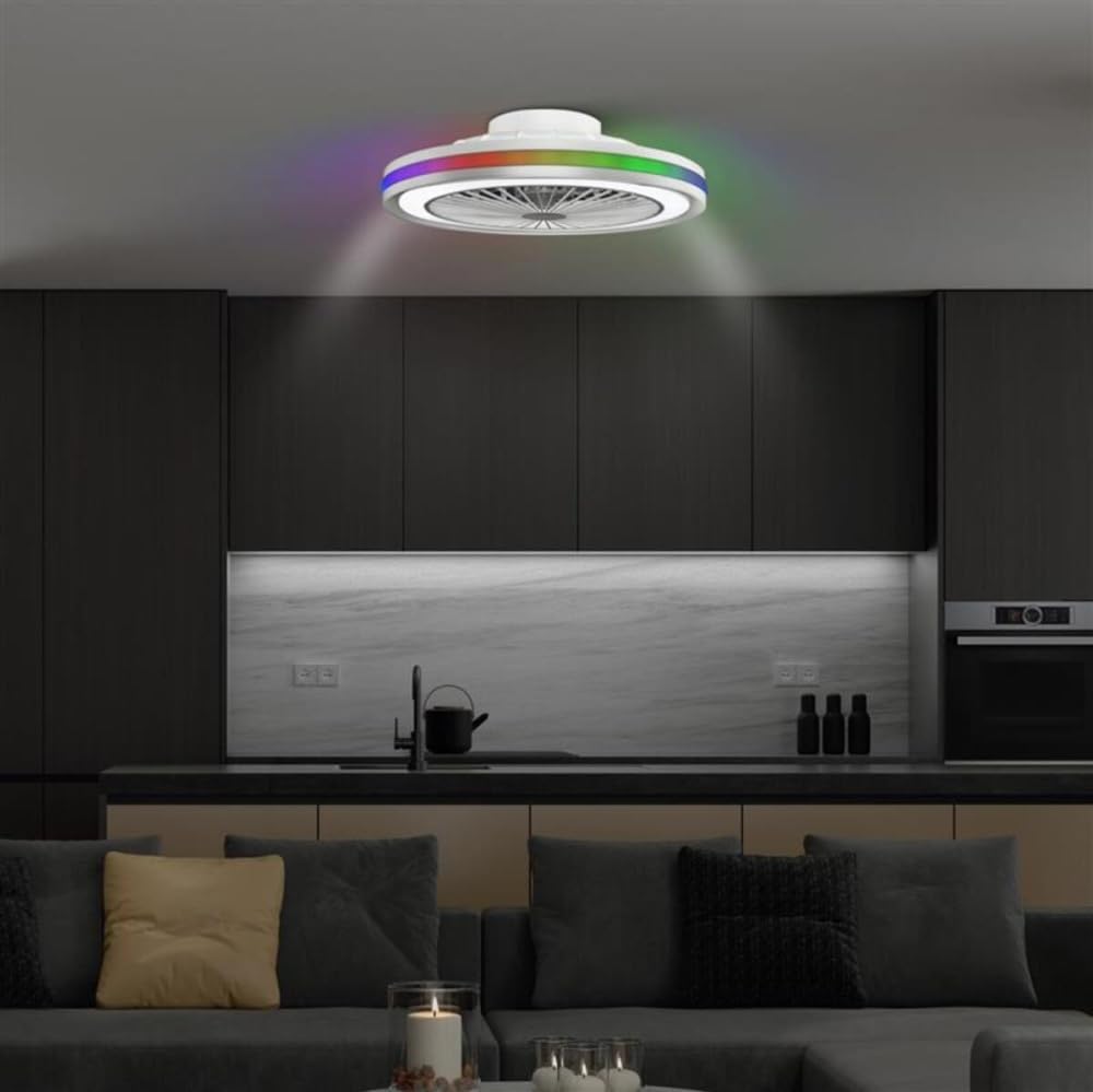 MeLiTec Deckenleuchte mit Ventilator DV06-1, Deckenlampe mit Ventilator, dimmbar, RGB-Lauflicht, natürlicher Wind, Timer und Nachtlicht, Fernbedienung, weiß