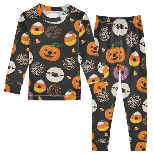 Pajama Sets Long Sleeve Halloween Donuts Pattern Soft Comfy Sleepwear 2 Piece PJS 3-8T