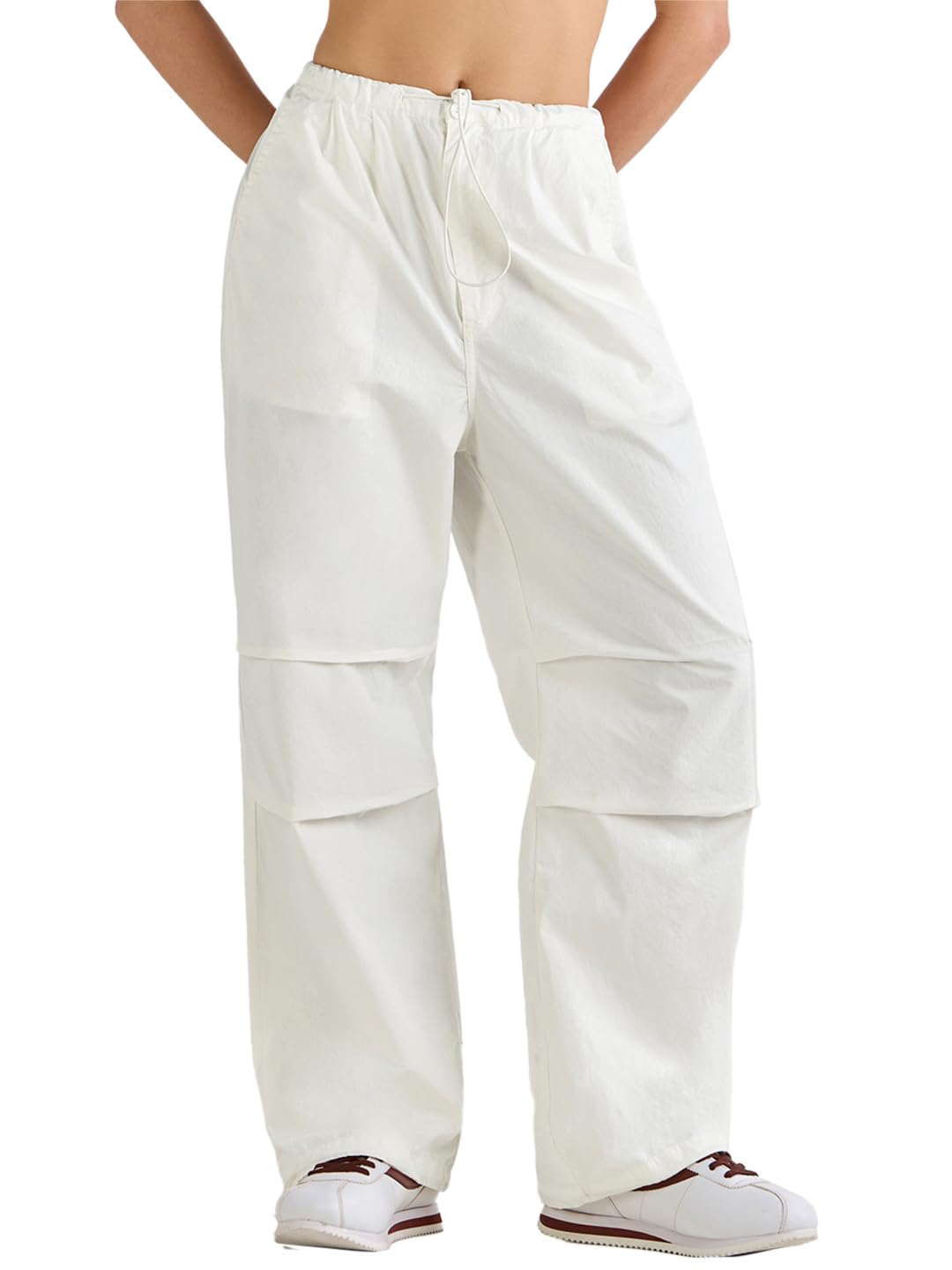 Bewakoof Women's Oversized Fit Mid Rise 100% Cotton Solid Relaxed Fit Casual Pants in neutral