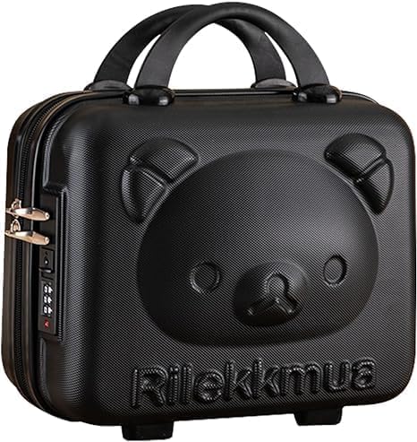 Image of Cute Bear Makeup Vanity Case for Women, Hard Shell Travel Cosmetic Organizer Box with TSA Lock, Portable Makeup Storage Case for Cosmetics, Jewelry & Toiletries, Black