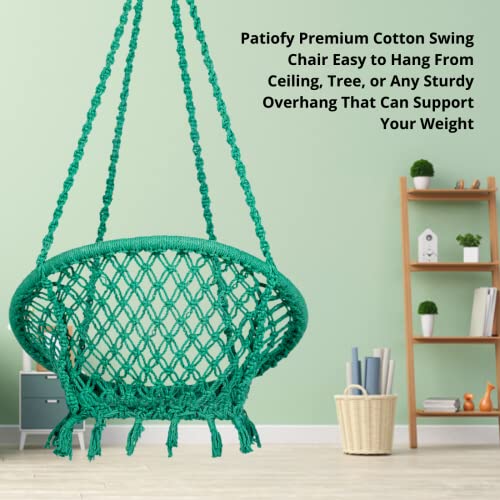 Image of Patiofy Cotton Netted Round Large Swing for Adults /Swing for Balcony /Swing Chair for Adults for Home /Hammock Swing for Adults /Swing Chair Wooden /Without Hanging Kit (120Kgs Weight Capacity- Green)