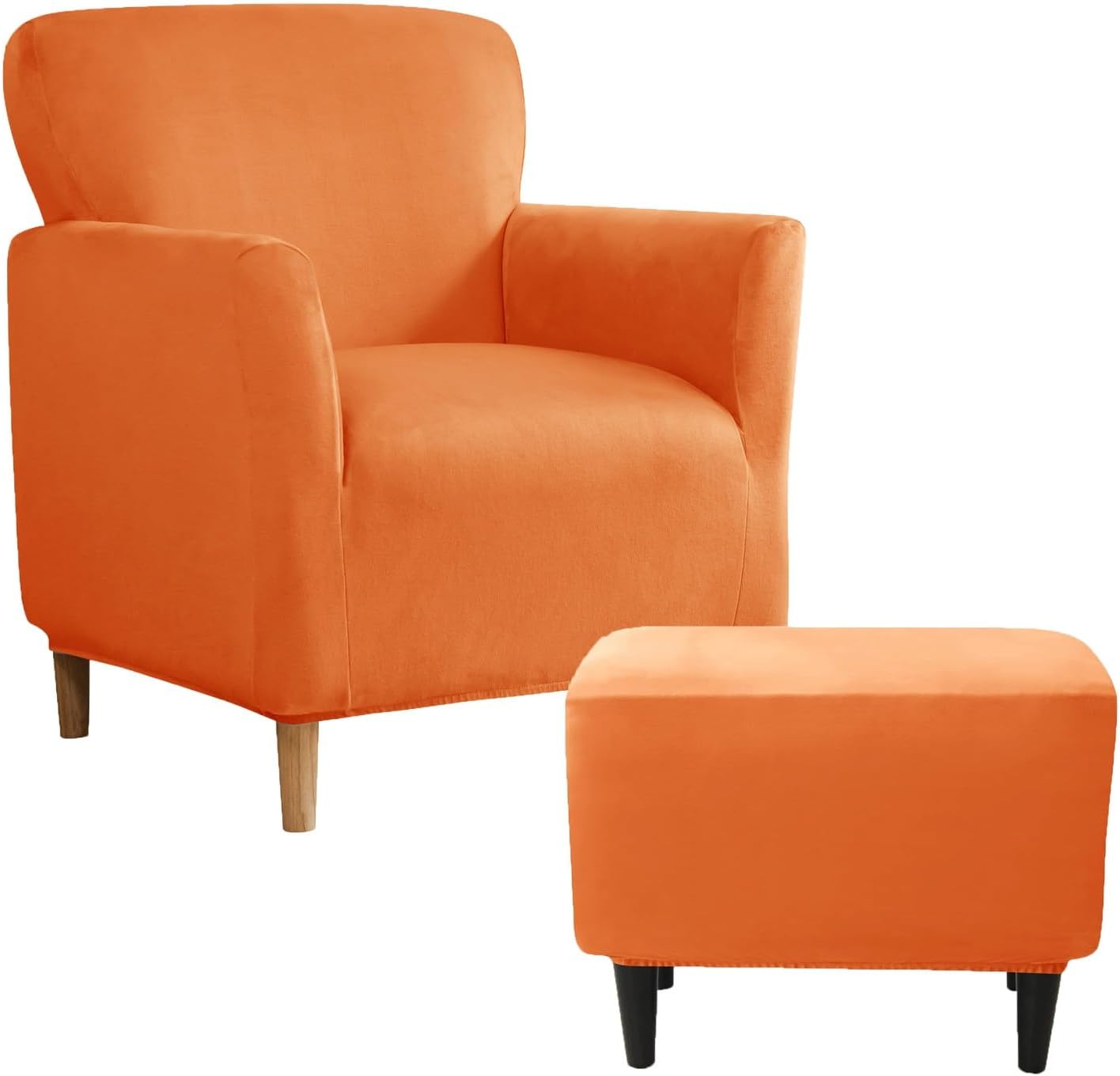 TANGHULU Armchair and Ottoman Slipcover Set, Stretch Velvet Small Sofa Couch Cover Banquet Armchair Covers and Ottoman Slipcover for Living Room(Orange)