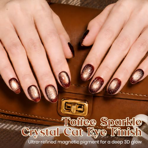 Image of Beetles Brown Cat Eye Gel Nail Polish, Toffee Sparkle 15ml Fall Gel Polish