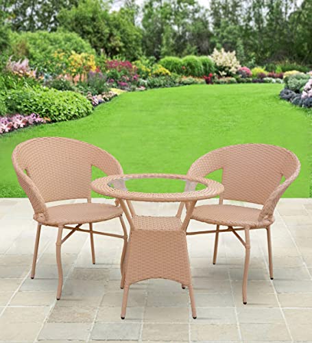 3 Piece Dining Set Outdoor: Stylish Comfort for Your Patio Space 9 OUTLIVING Rattan & Wicker Patio Seating Set of 3 Outdoor Furniture Garden Patio Seating Set 2 Chairs & 1 Table Balcony Furniture Coffee Table Sets (Light Brown), 24 Inches