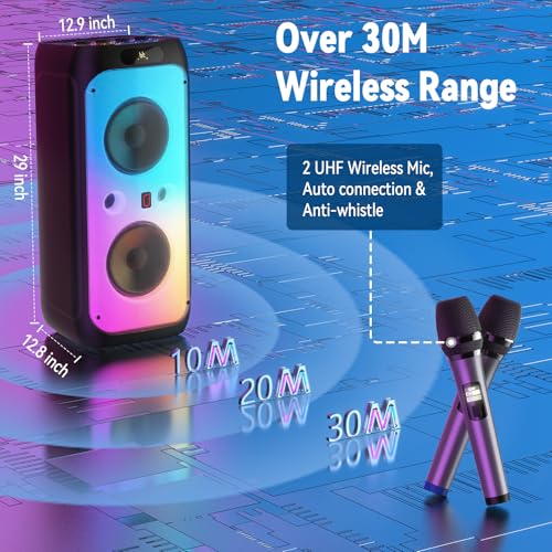 JYX 260W Trolley Party Speaker with 2 Wireless Mics Colour+2 mics - Image 6