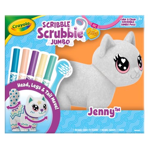 Image of Crayola Scribble Scrubbie Jumbo Toy Cat, Large Posable Animal for Kids, Birthday, Gift for Girls & Boys, Washable Coloring & Grooming Toy, Ages 3+