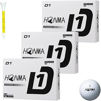 Honma Golf D1 Golf Balls, 2024 Model, BT2401, White, Type Distance, Distance Flies Very Far, Driver Spin Very Low, Feel Soft, 3 Dozen 36 Balls, Printed Color Tee Included