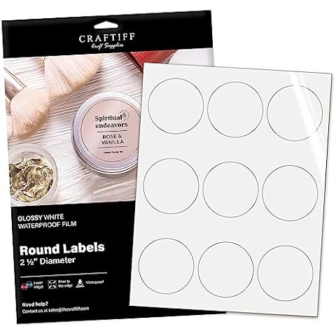 Round Labels Stickers 2.5" inches Printable Vinyl Waterproof Glossy White Sticker Paper, 135 Customizable Labels Compatible with 22830 Cover