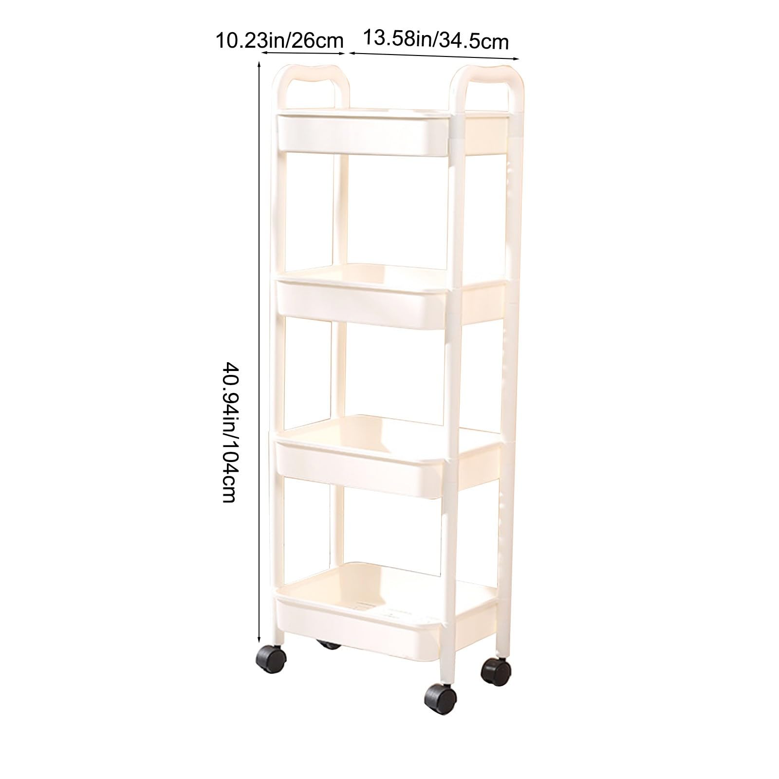 Carrello da cucina sottile a 4 ripiani, bianco, con ruote.