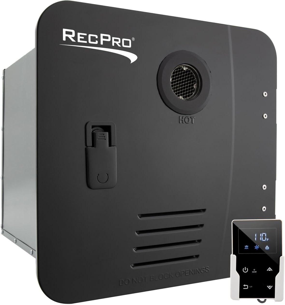 RecPro RV Tankless Water Heater | On Demand Hot | 42,000 BTU | Gas Water Heater | Remote Control Included (15" x 15" Door Size, Black)