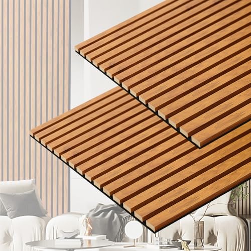 Taaizau 3D Slat Acoustic Wall Panels with Wood Finish Accent, 2 Pack Sound Absorbing Paneling for Studio, Office, Living Room, Bedroom Interior Decor (Natural Walnut, 122cm x 60.5cm)