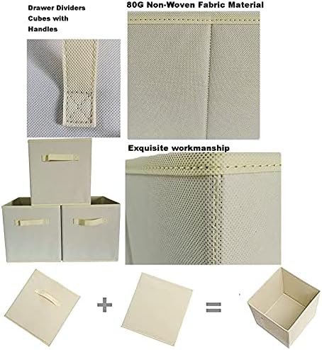 2 Pack Drawer Organisers Storage Boxes Wardrobe Foldable Drawer Dividers Cubes with Handles for Clothes Closet Shelves Organiser Bras, Socks, Underwear, Ties, Scarve, Toys, books for Home/Office Beige