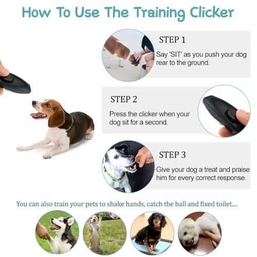 WOLMIK 2 Stück Hund Klicker und Pfeife 2 in 1, Klicker mit Großem Knopf und Pfeifen, Schiedsrichter und Beamte Lauter Klarer Klang İdeal für Trainer, Haustier, Katze, Rückruf - Schwarz & Blau