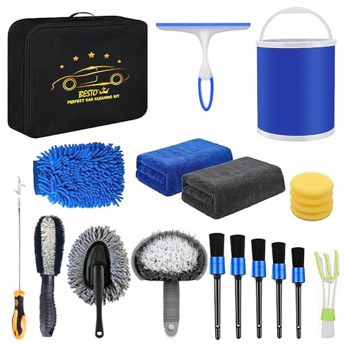 Cuxozy Car Cleaning Kit 20 Pcs - Car Washing kit and Detailing Products Mitts and Brushes with 11L Bucket - Perfect Car Care Gift for Men/Women (Interior & Exterior)
