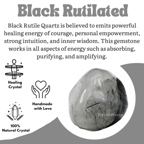 Image of Black Rutilated Quartz Crystal Healing Tumbled Stone, Natural Polished Crystals for DIY Crafts, Manifestation, Meditation, Pooja Feng Shui and Reiki Healing (30 Grams)