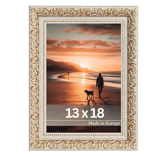 Victor Cornice Vintage Rubens in 13x18 cm Oro Beige - Striscia: 30x20mm - Vero Vetro - Barocca - Antica - Cornice 13x18 Oro