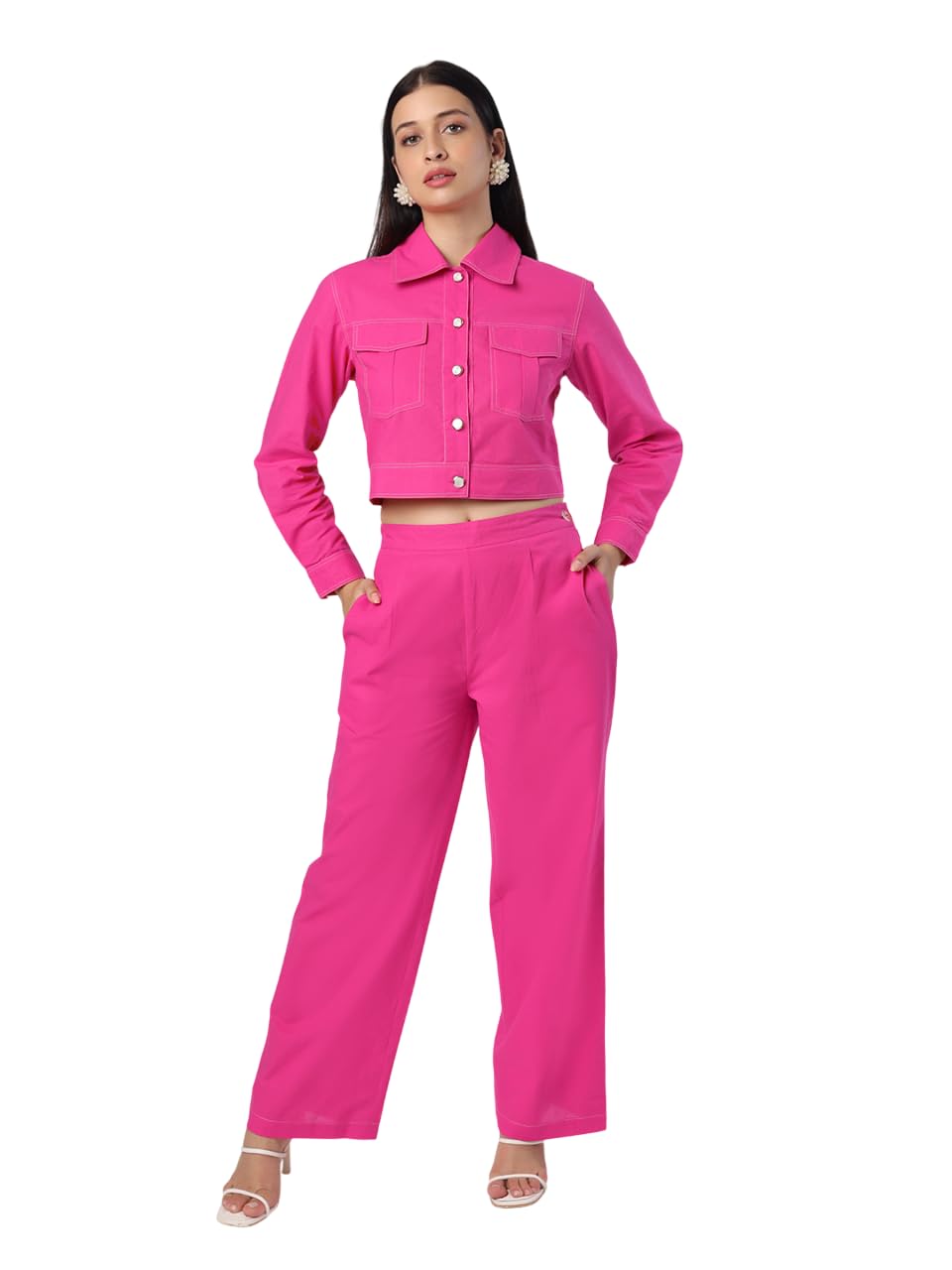 Stylish Womens Cotton Solid Long Sleeves Shirt Collar Regular Fit Co-ord Set | Lightweight & Breathable Fabric | Top with trouser Set-image-8