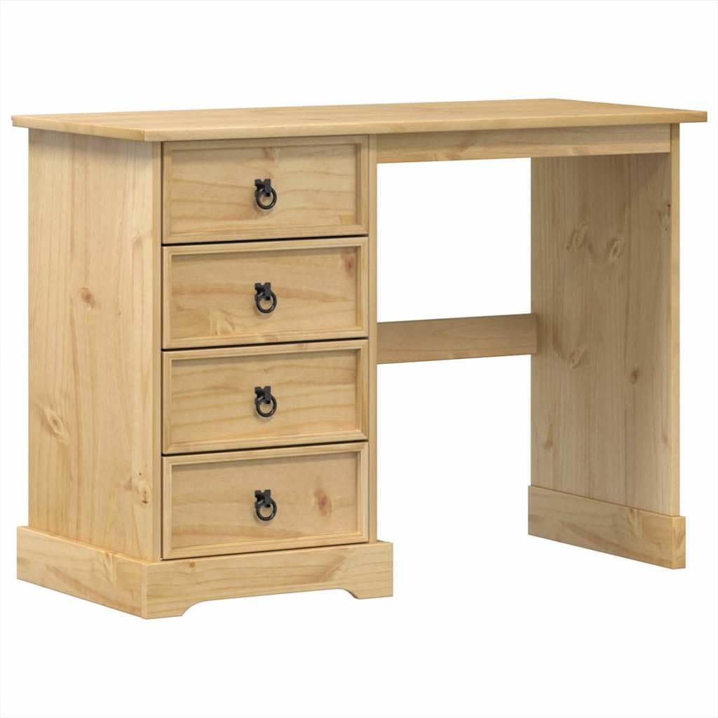 Toeletta Corona 104x47x75 cm in Legno Massello di Pino | Elegante tavolo da trucco per la camera da letto con quattro cassetti spaziosi e resistenti maniglie in metallo.