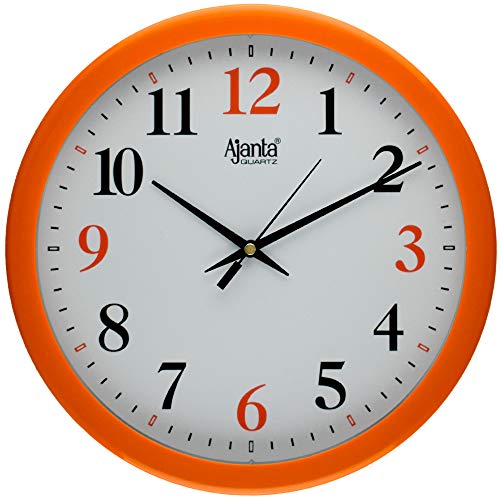 Image of Ajanta Plastic Fancy Round Step Movement Wall Clock (Orange, 26 cm x 26 cm)