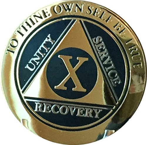 Recoverychip 10 Year Aa Medallion Elegant Black Gold Silver Bi-Plated Alcoholics Anonymous Chip #TOP4