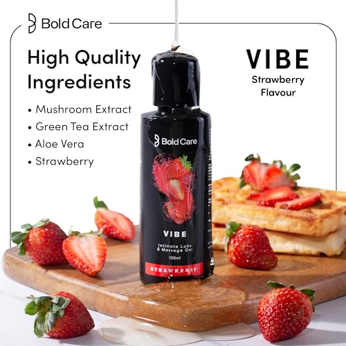Image of Bold Care 404 Super Ultra Thin Strawberry Flavored Condoms For Men - 60 Microns - 10 Units + Bold Care Vibe - Natural Personal Lubricant for Men & Women - Premium Strawberry Flavour - 100 ml - Combo