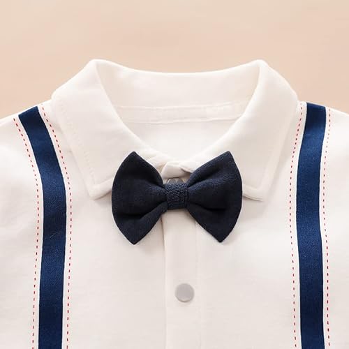 Patpat Baby Boys Gentleman Romper With Bow Tie Newborn Inflant Jumpsuit Baby Formal Outfits Clothes White 3-6 Months #TOP3