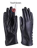 Womens Winter Warm Gloves Touch Screen Thick Windproof Adult Hand Outdoor Mittens PU Gloves With Buttons(Cashmere Lining) (L)