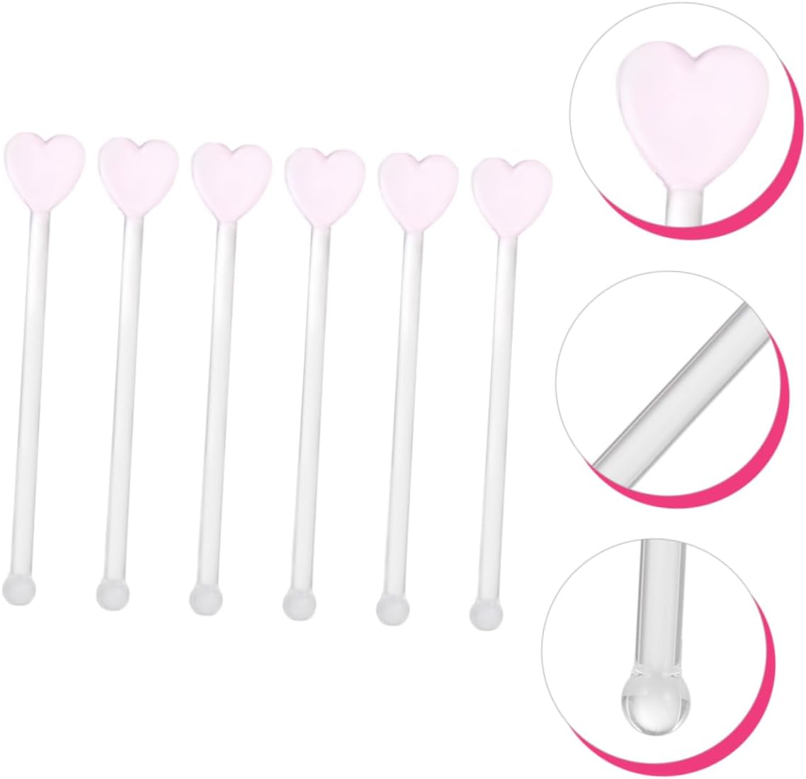 ULTECHNOVO 6Pcs Heart Shaped Glass Cocktail Stirrers Reusable Decorative Drink Mixers for Parties Home Use Lightweight Compact for Valentine Day Celebrations