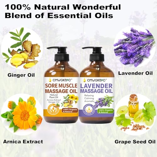 Massage Oil for Massage Therapy,Lymphatic Drainage-Ginger Oil Sore Muscle Arnica Oil &Lavender Oil Relaxing Massage Oils for Date Night,Massage Ball,Christmas Gifts for Men,Stocking Stuffers for Women - Image 8