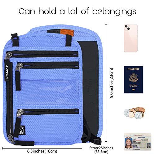 Zoppen Passport And Vaccine Card Holder Combo Neck Pouch Wallet Passport Holder Cover Travel Wallet Rfid Blocking, Slim Wallet For Men And Women, 08 Blue #TOP3