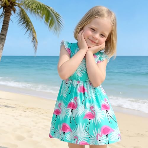 Image of Toddler Little Girls Casual Dresses Short Sleeve Crew Neck Graphic Cartoon Dress for 2-8 Years