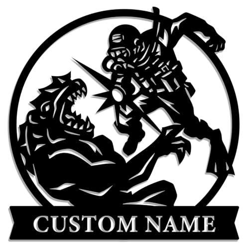 Custom Name Deep Sea Sci-Fi Metal Wall Art, Ocean Diver & Creature Silhouette Sign for Man Cave, Game Room, Garage or Home Decor (Style-2)