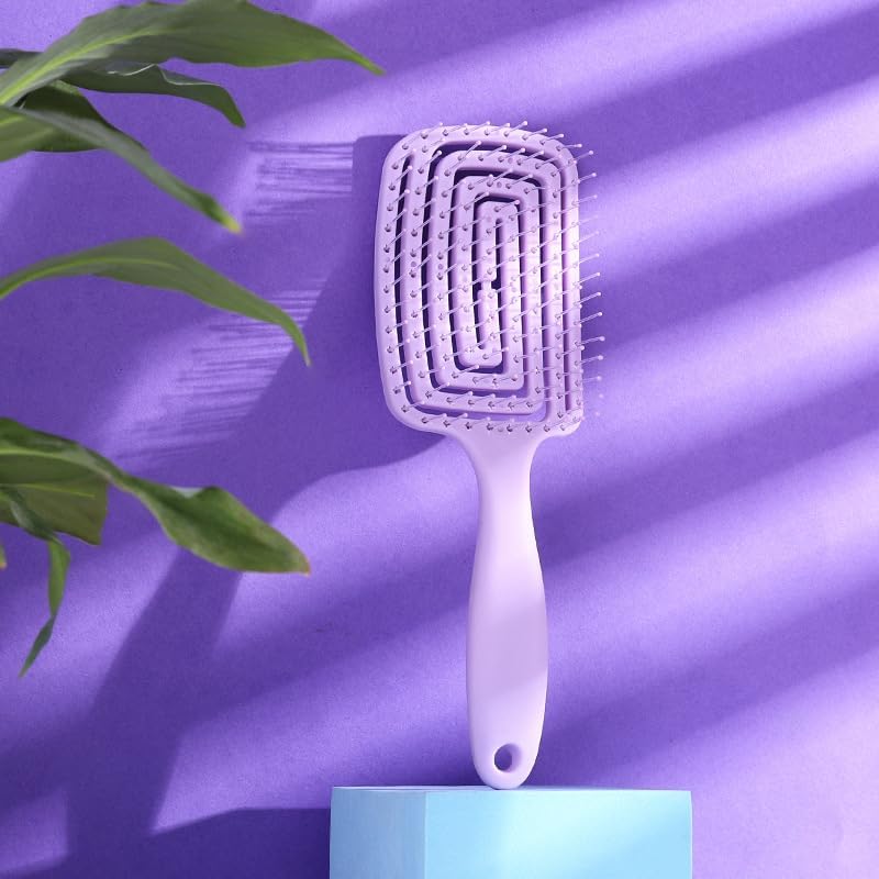 Image of XELYTON Detangling Hair Brush for Pain-Free Brushing on All Wet or Dry Hair Types, Fluffy High Skull Plant Fiber Pork Rib Comb Bristles, Vented Brush, Wheat Straw Hair Brush Hollow Out Styling Comb (Rectangular Shape)