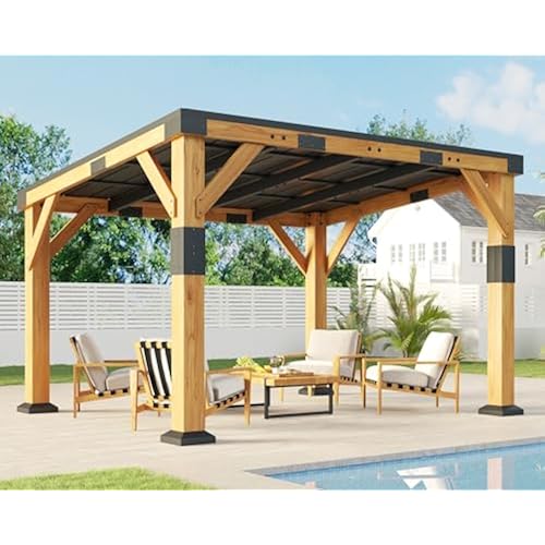 Jocisland 10' x 12' Cedar Wood Gazebo with Sloped Galvanized Steel Roof
