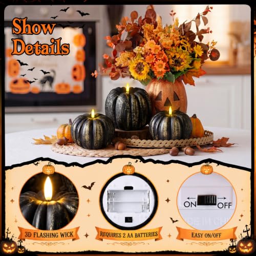 Retisee 3 Pcs Halloween Flameless Pumpkin Candles with Timer Remote by Retisee - Used condition - Image 4